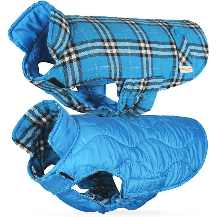 Теплий зимовий одяг для собак VIVAGLORY Softjoy: куртка з бавовни з бавовняним захистом живота та застібкою-липучкою, тепла софтшеллова куртка в клітинку, регульована, M, Хакі M (1 шт.) (XL (1 шт.), Синій (двостороння модель))