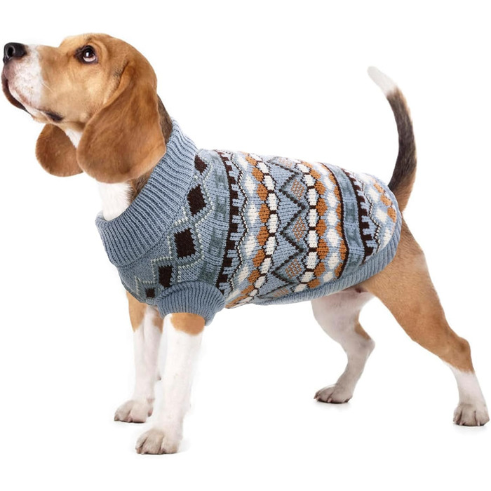 Пуловер для собак Hjumarayan Boho, теплий пуловер для маленьких собак, святковий, з отвором для повідка, блакитний (M)