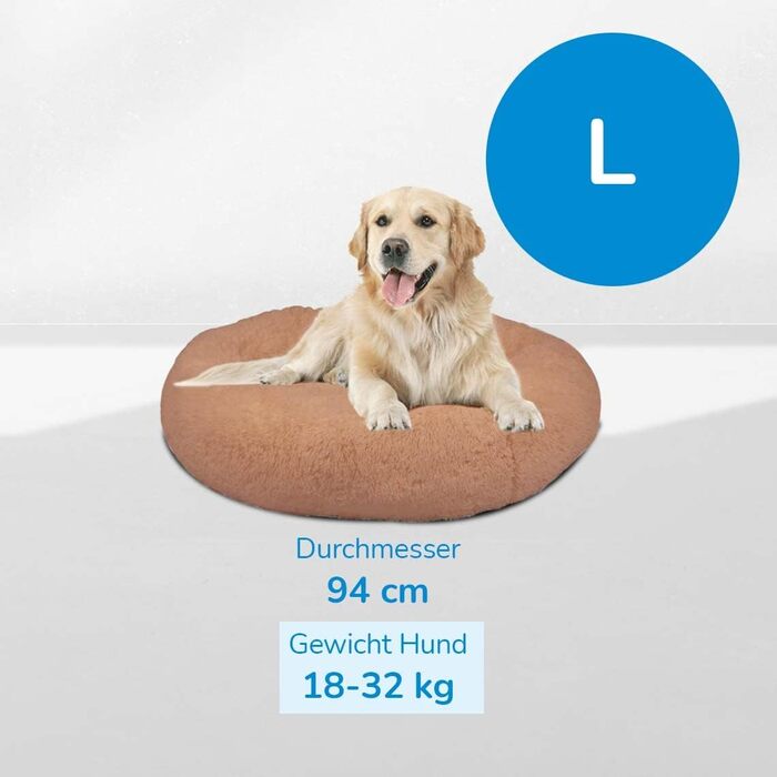 Ліжко для собак Mediashop Peaceful Pooch L 94см, бежеве, плюш, знімний чохол, водо- і брудовідштовхуюче, ортопедичне, антиковзке дно