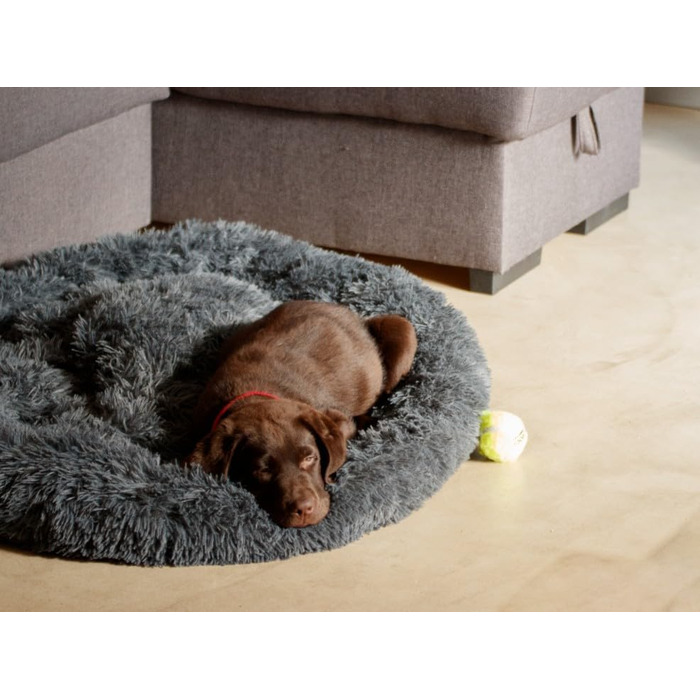 Кругле ліжко для собак та котів 60 см - М'яке, пухнасте ліжко з піднятими бортиками - Нековзний низ - Силіконова наповнювач для комфорту та тепла - Легке у догляді - (графіт)