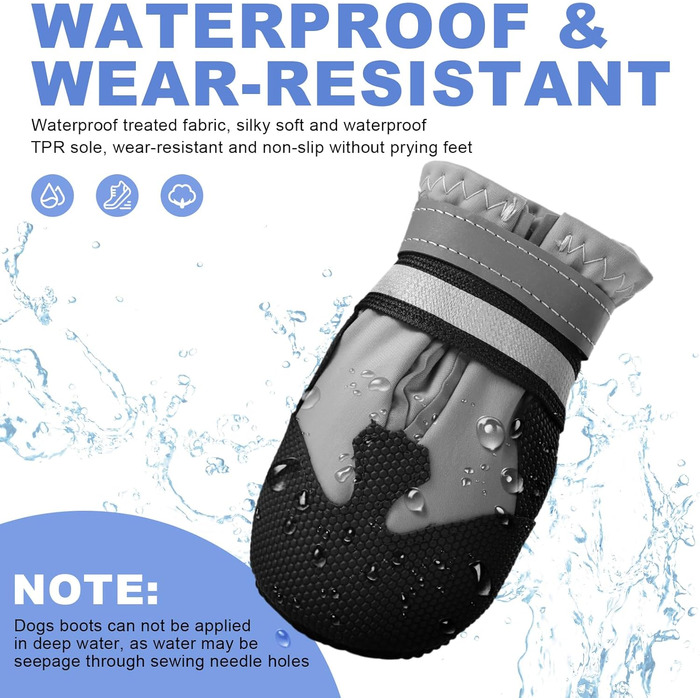 Водонепроникні собачі черевики з відбиваючими ременями, 4 шт., сірі, XL - захист лап для собак