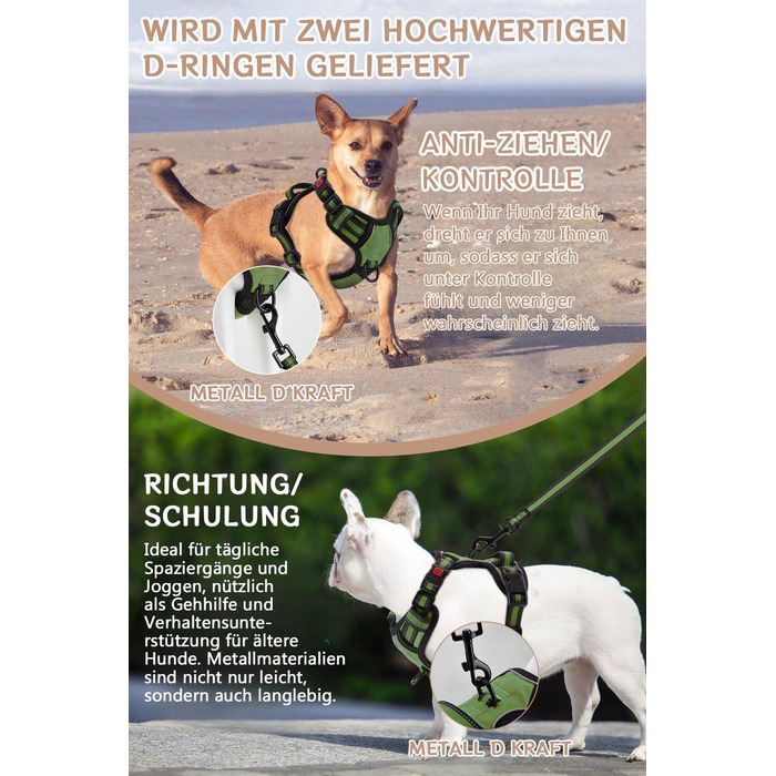 Нашийник для собак BaoCheng Anti Pull: безпечний, дихаючий, з 3 пряжками, для малих, середніх та великих собак, світловідбиваючий (темно-зелений, небесно-блакитний)