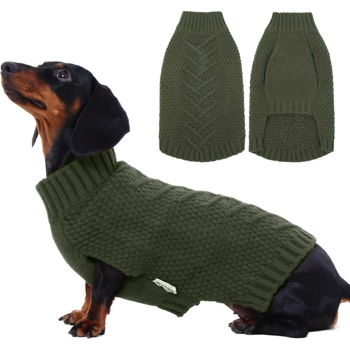 Пуловер для собак IECOii, теплий флісовий пуловер для середніх собак, зимовий пуловер для собак, пуловер для такс, зелений, розмір M, армійський зелений