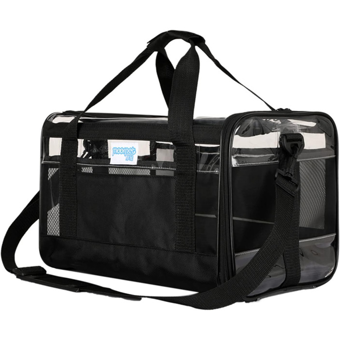 PETCUTE Транспортна сумка для котів та собак, складана, з плечовим ременем, схвалена авіакомпаніями, дихаюча, знімний мат, синій (M, Чорний)