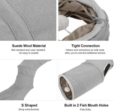 Туннель для котів Nimomo, складаний, S-подібний з іграшкою-м'ячиком, інтелектуальна іграшка для кошенят, кроликів та маленьких тварин