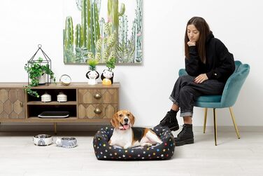 Кругле ліжко для собак Baroni Home 60x70 см з двостороннім матрацом, зірки - кольорове