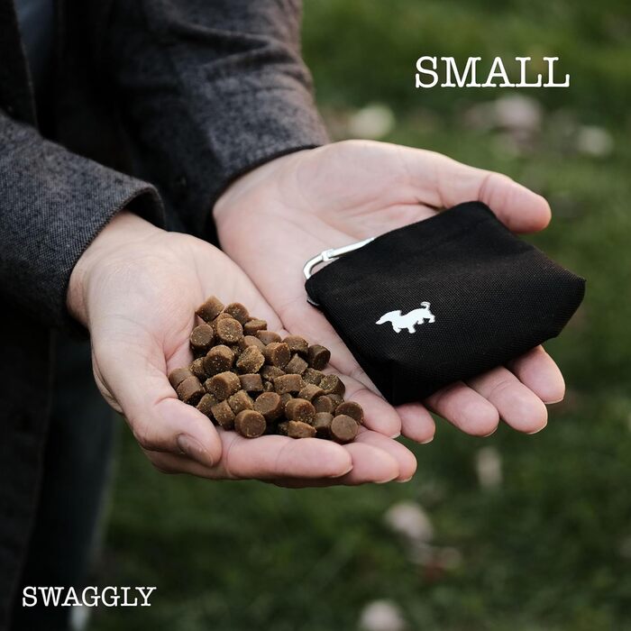 Сумка для ласощів для собак - компактна сумка для тренувань з магнітним закриттям - аксесуар для собак, чорна з сірою підкладкою Small