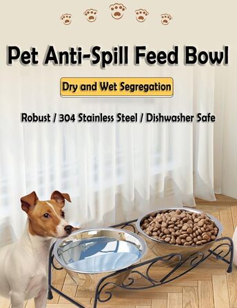 Підвищені годівниці для собак та котів з нержавіючої сталі з подвійними мисками та стійкою