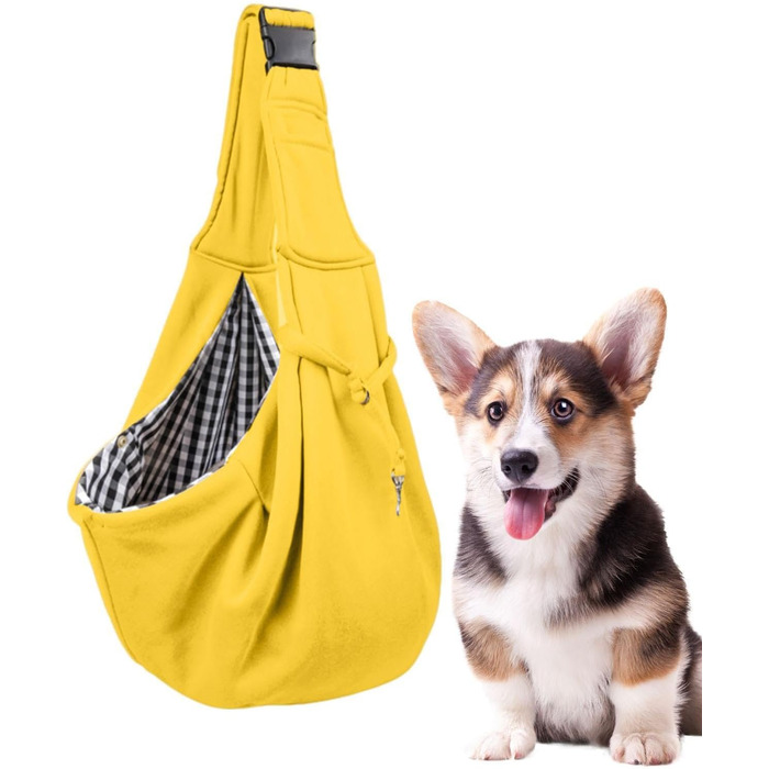 Сумка-слінг для собак маленьких порід, реверсивна переноска для собак, ручна переноска для собак з регульованим ременем, для прогулянок та подорожей (жовта)