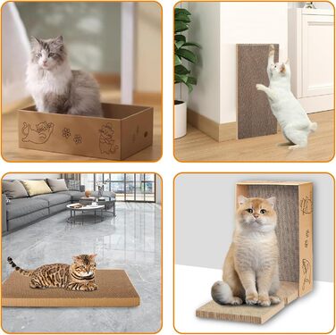Кігтеточка для котів 5 шт. з будиночком 42*26*13 см, двостороння картонна кігтеточка для догляду за кігтями, іграшка-кігтеточка з гофрокартону для ігор та сну, багаторазова картонна кігтеточка-будиночок для котів, набір
