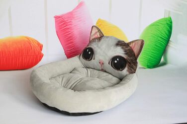 Тепле ліжко для домашніх тварин Ulalaza з принтом кота з великими очима, бавовна, для котів та собак