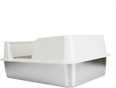 Малий туалет для котів з нержавіючої сталі 50x35x20 см, металева котяча туалетна з кришкою від бризок і лопаткою, легке очищення, білий колір