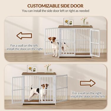 Будиночок для собак 100 см, дерев'яна клітка для дому з 3 дверцями (100x60x70 см), вінтажний коричнево-білий, для середніх та великих порід