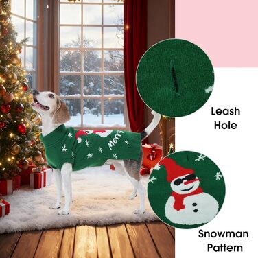 Святий Вечірній Пуловер для Собак IDOMIK: Сніговик та Собака, з Отвором для Поводка, Рожевий (X-Large, Зелений)