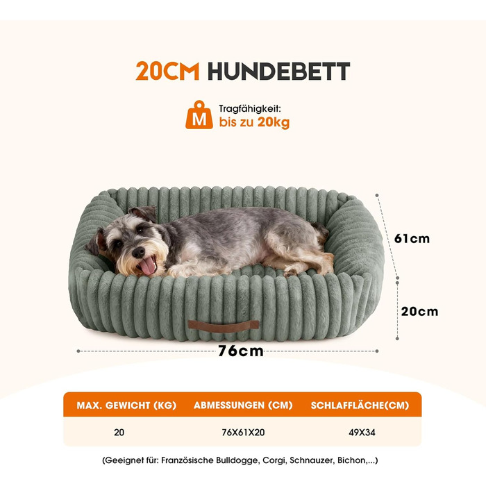 Ортопедичний лежак для собак великих порід, лежанка для собак, м'який лежак, знімний килимок, лежанка-софа з ручками, 109x76x20 см, сірий (M-P)