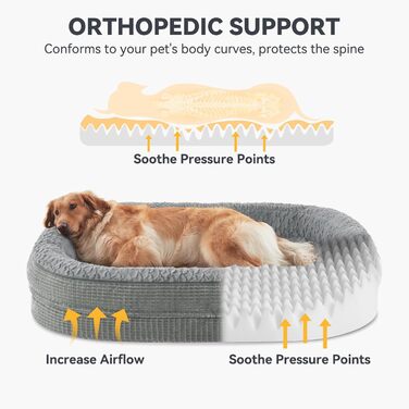 Ортопедичне ліжко для собак JOEJOY, диван для великих тварин, з піною з ефектом пам'яті, підтримує шию, розмір M (28'x 23'x 6.5'), сірий