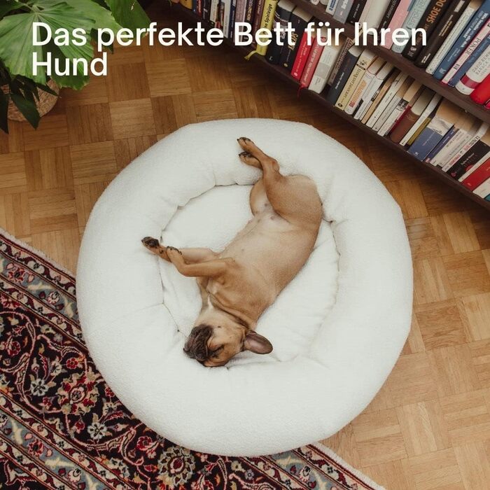 Крісло-лежанка для собак Holly Hundebett: міцний, зручний, з м'якої тканини Bouclé, Cocoon Design, підтримка шиї та хребта (S/M, кремовий)