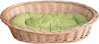 Вільховий Світ - ліжко для собак та котів з плетеного вілля, натуральне, тепле та стильне, різні розміри (50x35x13 см, зелене подушечка)