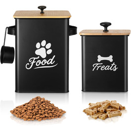 Контейнери для собачого ласощів 2 шт., Металеві контейнери для корму для собак з герметичними кришками, Чорний, 24 × 18 × 24,5 см