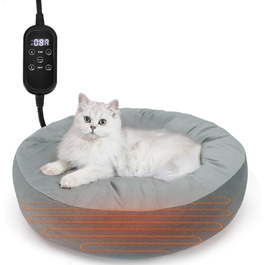 Кішечкове ліжко Nobleza з регульованою температурою, тепла підстилка у вигляді пончика з захисним кабелем, що не гризеться, 50 см, сіре