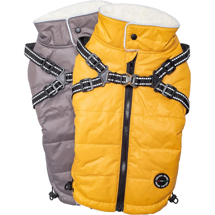 Зимова куртка для собак CHIARA Nick з шлейкою CHJ-2331DB-3 XL - тепла, водонепроникна, вітронепроникна, поліестер, індивідуальна посадка, темно-сіра (M, Сірий)