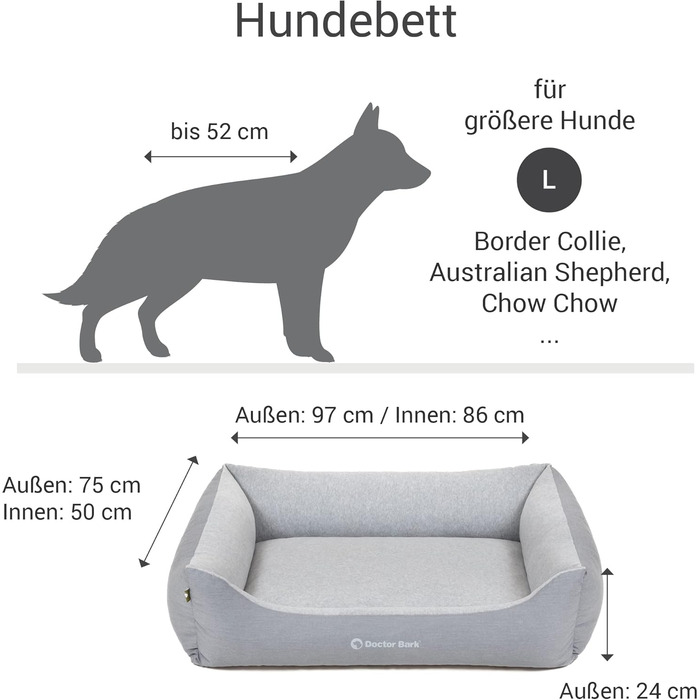 Ліжко для собак середніх порід Doctor Bark GreenLabel - м'яке та зручне, 97x75 см, сірий