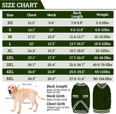 Теплий в'язаний пуловер для собак великих порід (XL, зелений) - Французький бульдог, Лабрадор, Німецька вівчарка