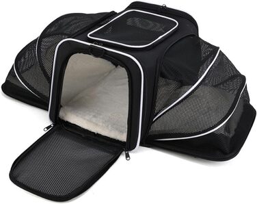 Транспортна сумка для котів та собак PETCUTE, складана переноска для собак з виймальною підстилкою, страхувальний поводок, дихаюча переноска для тварин в авто для подорожей (Чорний+Білий)