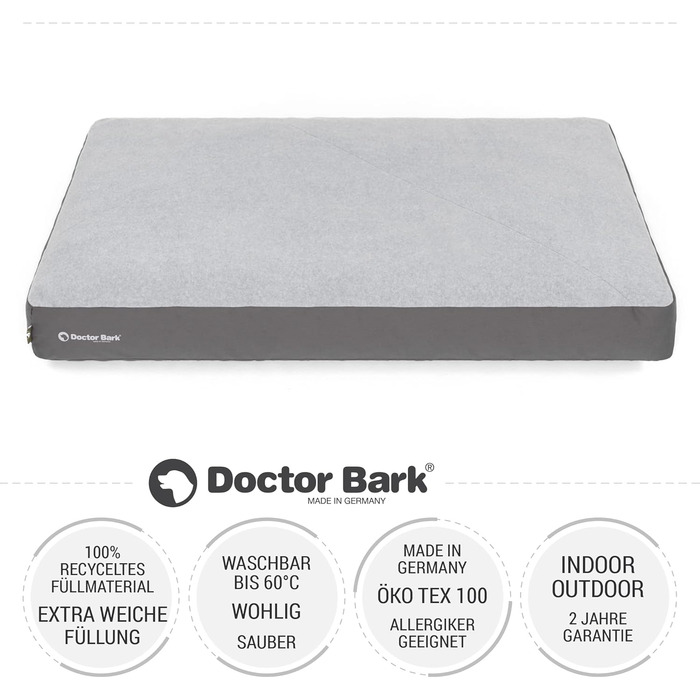 М'яке ліжко для собак великих порід Doctor Bark GreenLabel, 100x72 см, сіре. Легко миється, пухнасте, міцне, комфортне.