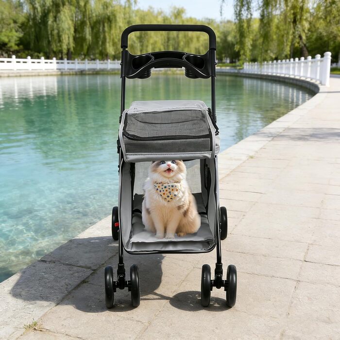 Візок для тварин, бугі для собак та котів, складний, сірий. Міцний, водонепроникний, з дихаючим матеріалом, до 20 кг.