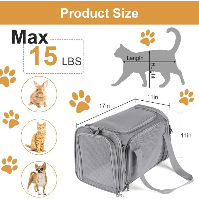 Складана переносна сумка-бокс для собак та котів VSSHE, 15 кг, сіра