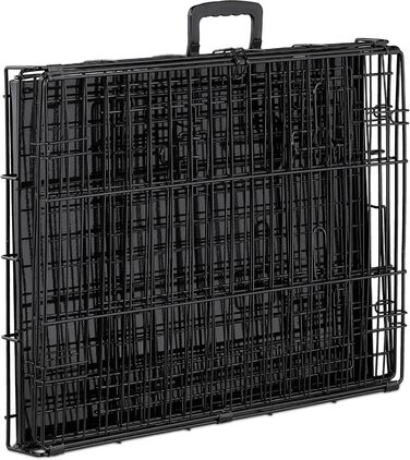 Клітка для собак Relaxdays, для дому та авто, HBT: 87 x 122 x 80 см, складана, з піддоном, 2 двері, ручка, сталь, чорна (розміри внутрішні: 46 x 62 x 51 см)