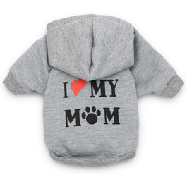 Сіра футболка для маленьких собак DroolingDog з написом 'I Love My Mom', розмір S, для хлопчиків