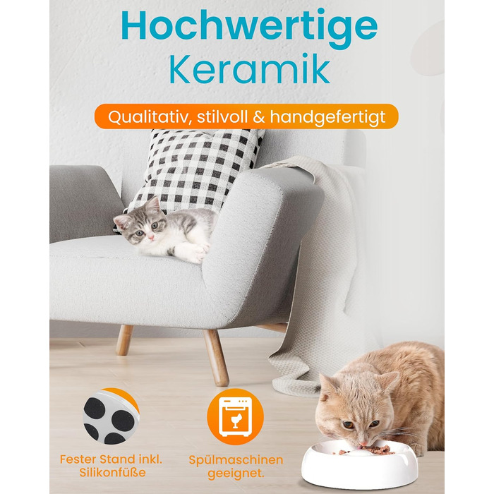 Керамічна миска для котів Lucky-Kitty XL, 27 см, для всіх порід та віку | Миска для корму котів, стійка до миття в посудомийній машині