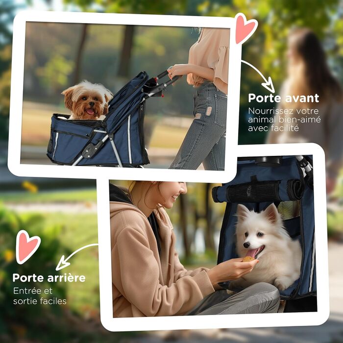 PawHut Складаний візок для тварин: візок для собак та котів з тримачем для напоїв та кошиком, 600D Oxford, сталевий каркас, 75x45x97 см, темно-синій