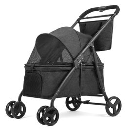 Дитяча коляска для подорожей з тваринами, чорна: міцна, з регульованою ручкою та двома сидіннями