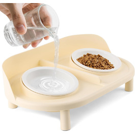 Керамічний набір мисок для котів та маленьких собак Bartuke Katzennapf Erhöht з годівницею, миска для їжі та миска для води (Кофе з молоком)