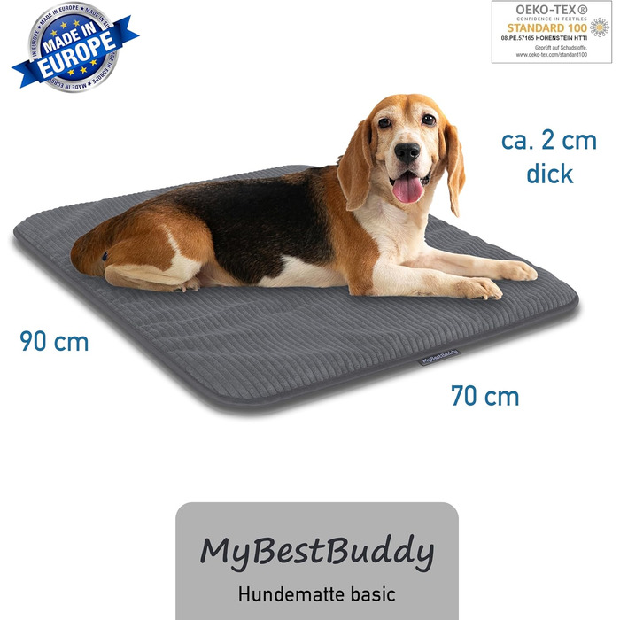 Килимок для собак MyBestBuddy Basic сірий XL з м'якої тканини для домашніх тварин - 40°C, гіпоалергенний. Підходить для великих собак, 120 x 70 см (90x70 см).