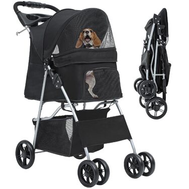 Візок для собак та котів YITAHOME, до 15 кг, з сітчастими віконцями, тримачем для напоїв та кошиком для речей (Чорний)