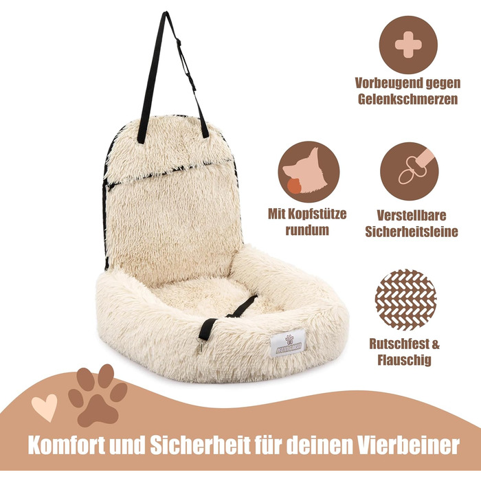 Ортопедичний автокрісло для собак Pfoten&Nasen® 2 в 1 (50x79x33 см, бежевий) для великих, середніх та маленьких собак