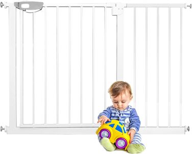 Захист для сходів та дверей: сітка-бар'єр без свердління, 105-115 см. Ідеально для собак та дітей. Біла сітка-бар'єр з подвійним замком, автозакриттям, відкриванням однією рукою та фіксацією 90°.
