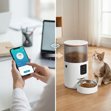 Автоматичний годівник для тварин з WiFi, пластиковий, біло-чорний, 3000 мл, 18.20 см
