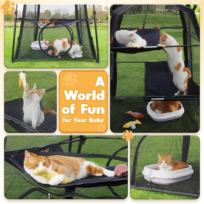 Вольєр для котів Rywell Extra Large, 3 поверхи, 5 вікон, для вулиці, 145x110x110 см