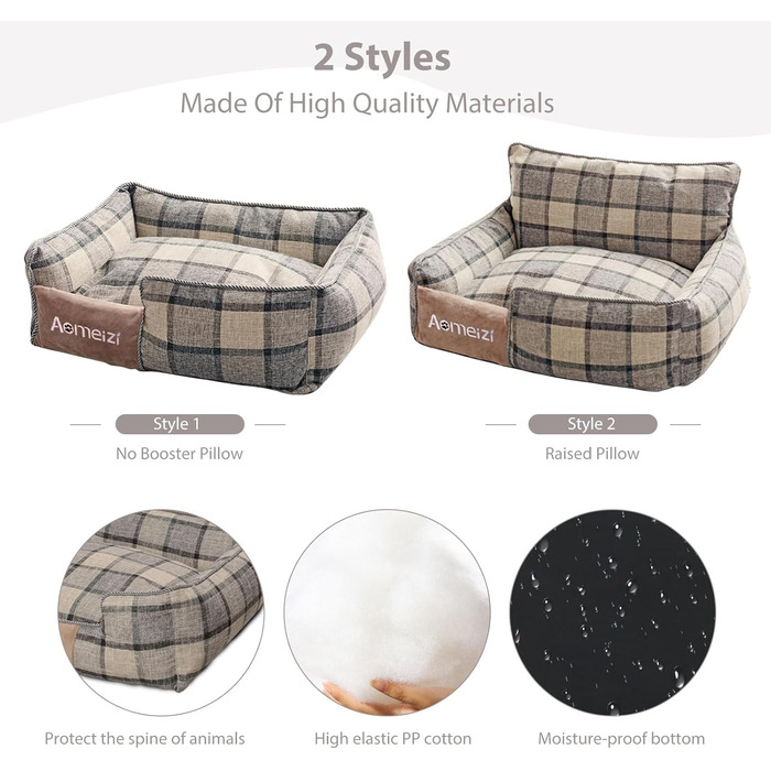 Ортопедичне ліжко для собак PETCUTE, середнього та великого розміру, знімний та пральний чохол, неслизьке дно, м'яке диван-ліжко, сірий колір, M, класичний сірий