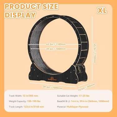Катання для котів Homegroove, 113 см, XL: бігове колесо для дому, для зниження ваги та здоров'я котів