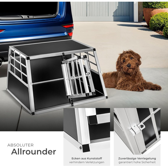 Транспортна переноска для собак tectake® - подвійна, алюмінієва, 89x69x50 см. Підходить для авто та дому.