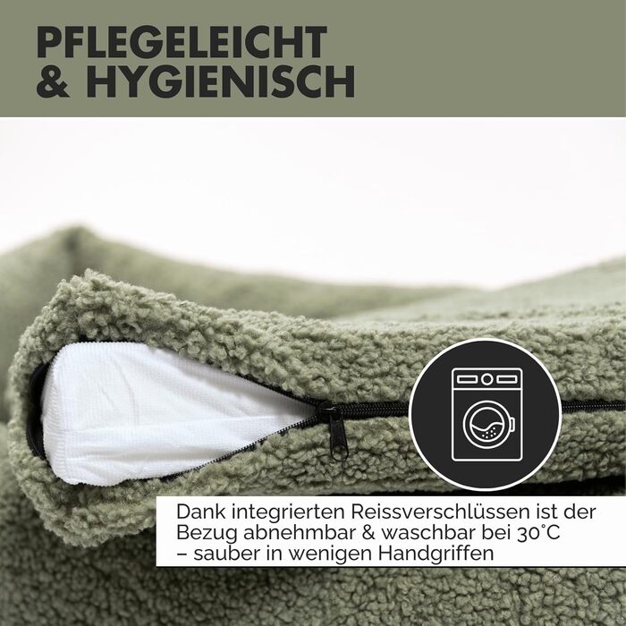 PAW WOW Sven: Ортопедичне ліжко для собак | З м'якої тканини-тедді | Для маленьких, середніх та великих собак (Оливковий, 80x60 см)