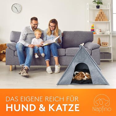 Будинок для собак та котів NAPFINO - затишна філцова хатинка з м'яким подушком та захистом від кліщів - для балкона, саду, вітальні - з іграшкою (розмір L)