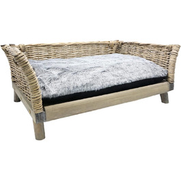 Собаче ліжко UNUS з ротангу, кутовий диван для собак L 80 x W 50 x H 30 см, знімний поліестерний подушка, підходить для всіх порід собак