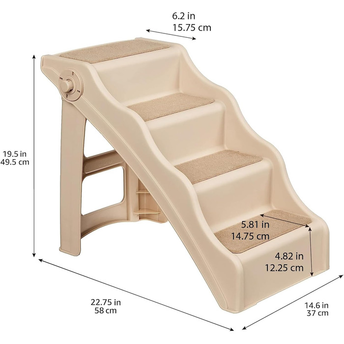 Складні сходинки для собак і котів Amazon Basics, світло-коричневі, 37,1x57,8x49,5 см
